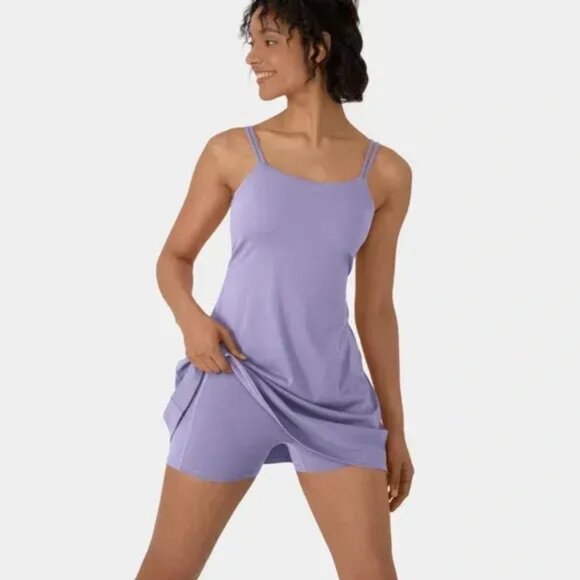 Halara Everyday Twist Back Dress W/ Built-In Bra & Shorts Lavender S - Picture 2 of 3